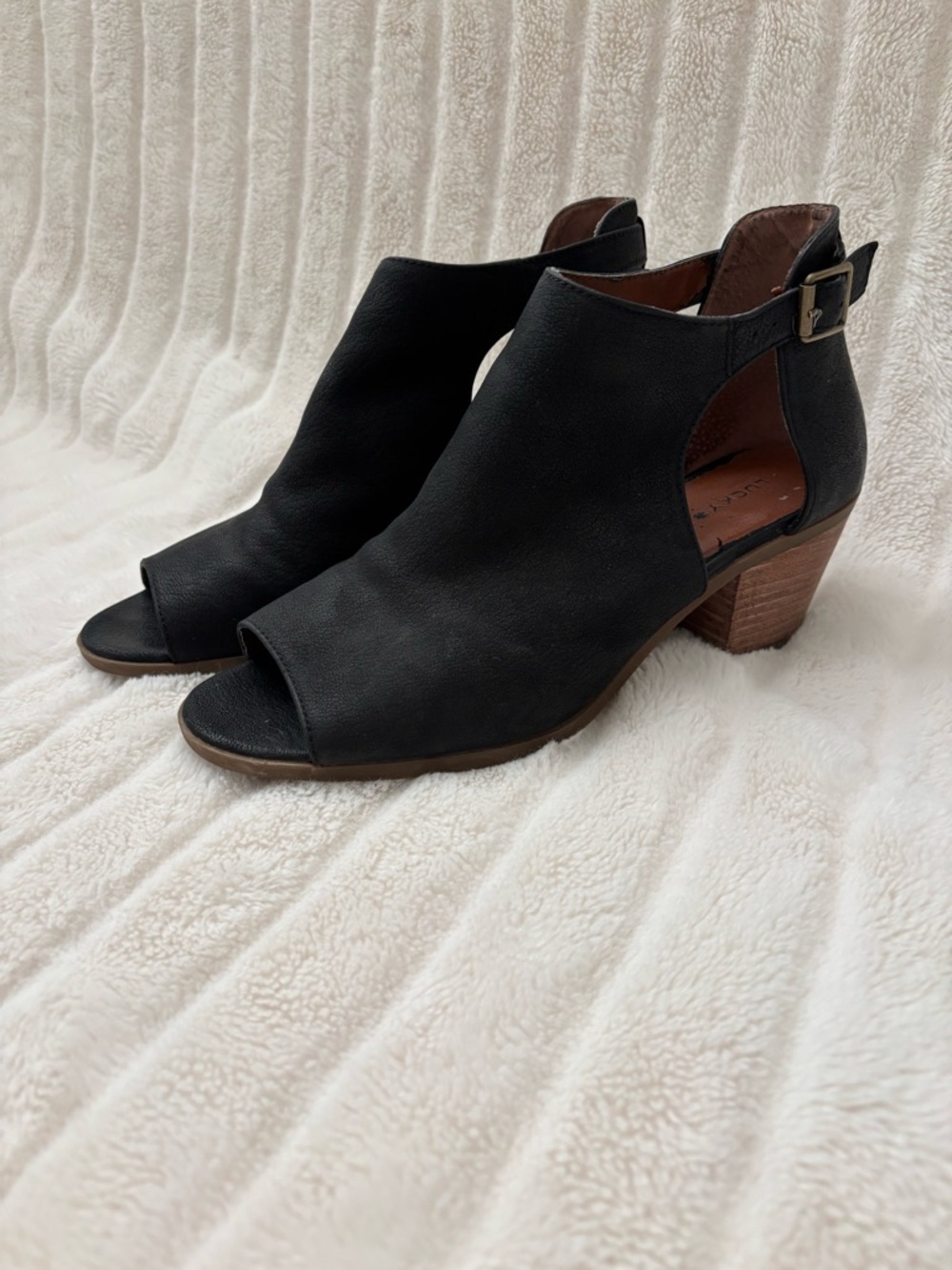 Lucky Brand Black Peep-Toe Block Heel Sandals